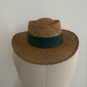 Stylish Brown Straw Hat with Green Band